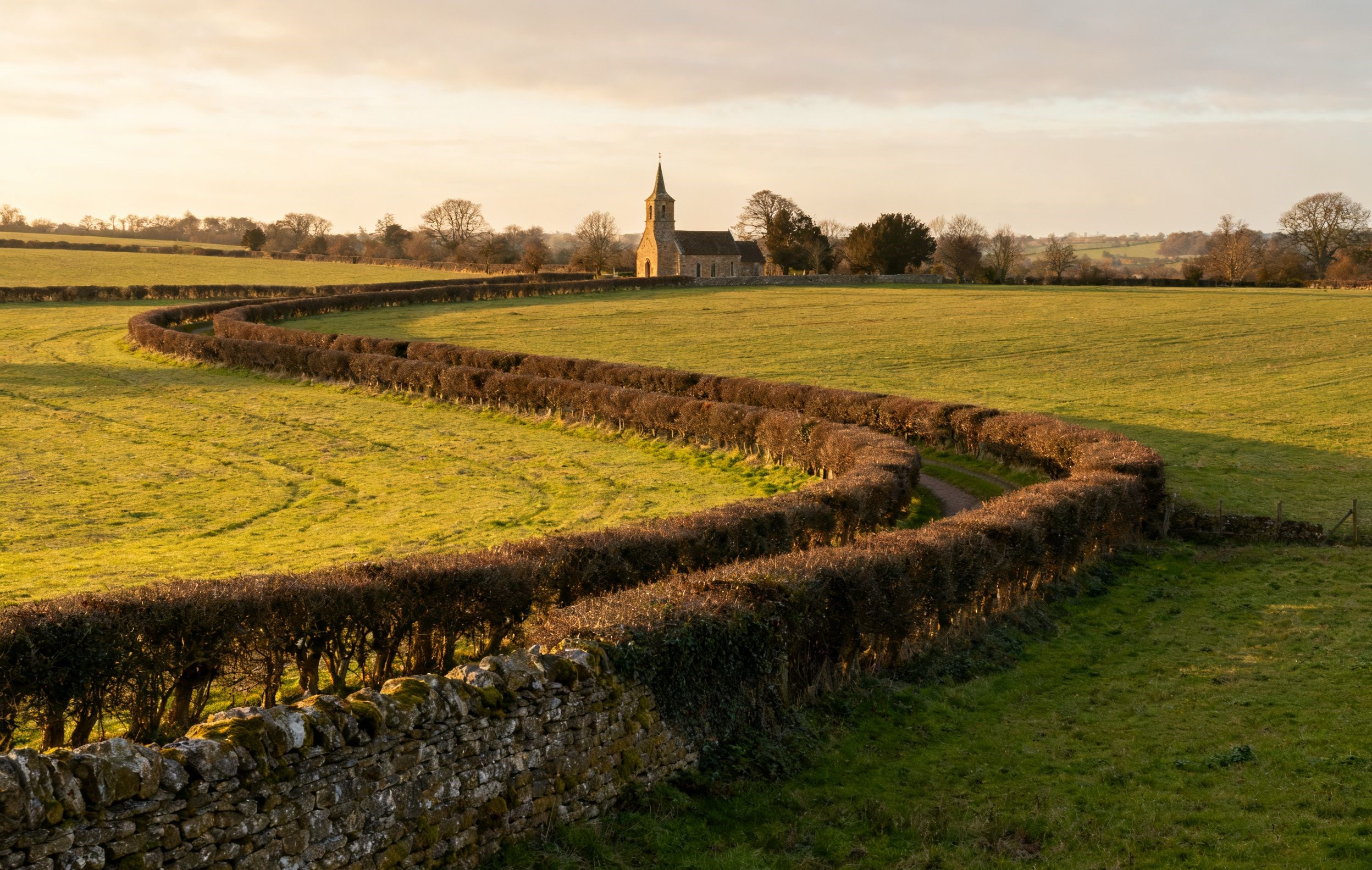 Fields and parish landmarks illustrating the trust's setting